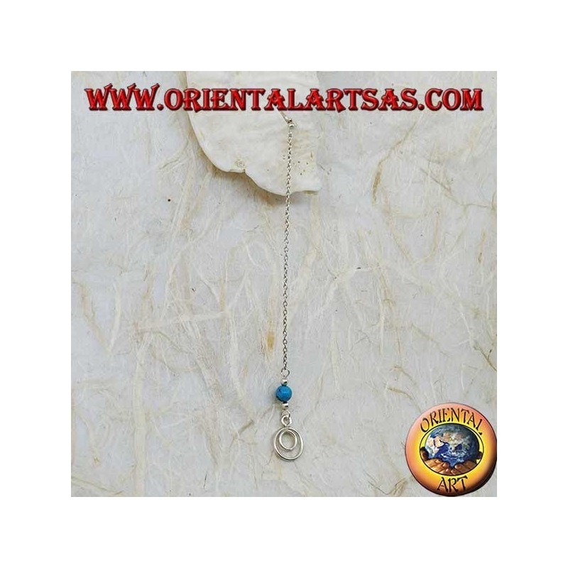 Silberne Schmetterlingsohrringe mit Kette, Doppelkreis und 7 cm türkisfarbenem Ball