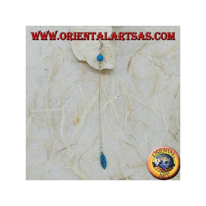 Boucles d'oreilles papillon en argent avec chaîne, plume et boule turquoise de 7 cm