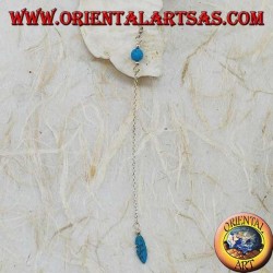 Pendientes mariposa de plata con cadena, pluma y bola turquesa de 7 cm.