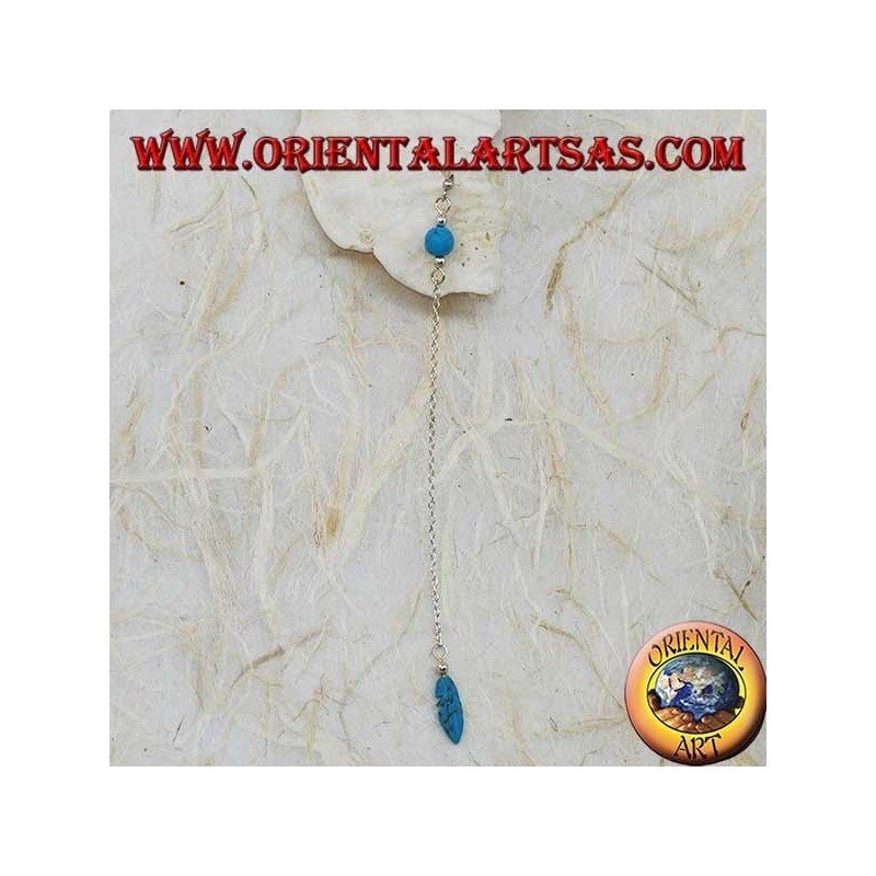 Boucles d'oreilles papillon en argent avec chaîne, plume et boule turquoise de 7 cm