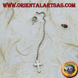 Pendientes mariposa de plata con cadena de bolas y cruz de 7 cm.