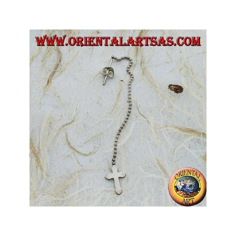 Silver butterfly earrings with chain of balls and 7 cm cross