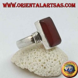 Silver ring with rectangular carnelian and three lines on the sides
