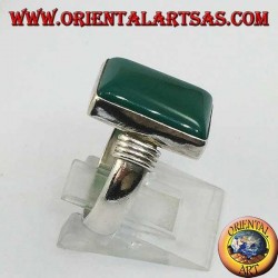 Silver ring with rectangular agate and three rows on the sides