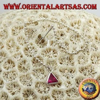 Orecchini in argento a farfalla con catenina a palline e zircone triangolare magenta da 11 cm