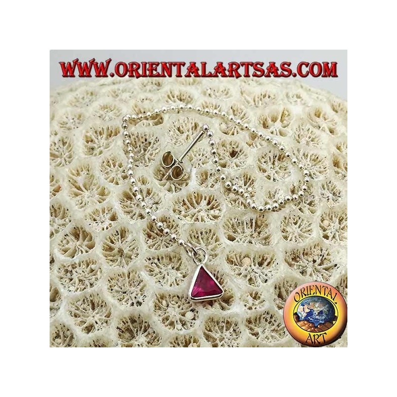 Orecchini in argento a farfalla con catenina a palline e zircone triangolare magenta da 11 cm