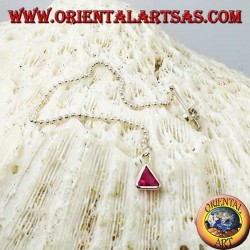 Silver butterfly earrings with ball chain and 11 cm triangular magenta zircon