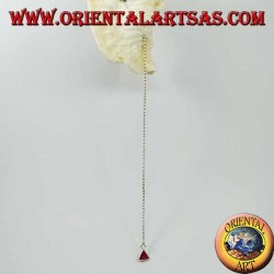 Pendientes de mariposa de plata con cadena de bolas y circón magenta triangular de 11 cm.