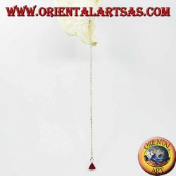 Pendientes de mariposa de plata con cadena de bolas y circón magenta triangular de 11 cm.