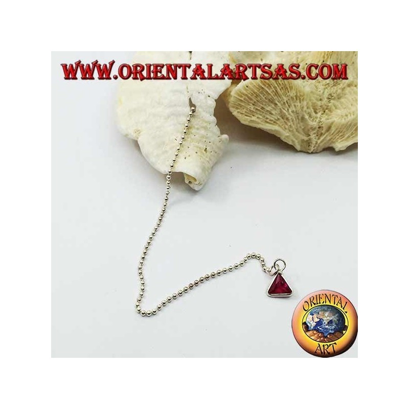 Silberne Schmetterlingsohrringe mit Kugelkette und 11 cm dreieckigem Magenta-Zirkon