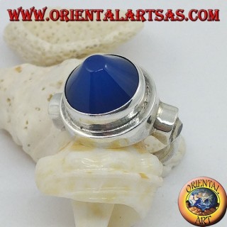 silver ring with conical blue agate