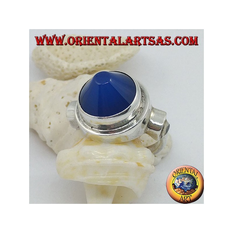 anello in argento con agata blu conica