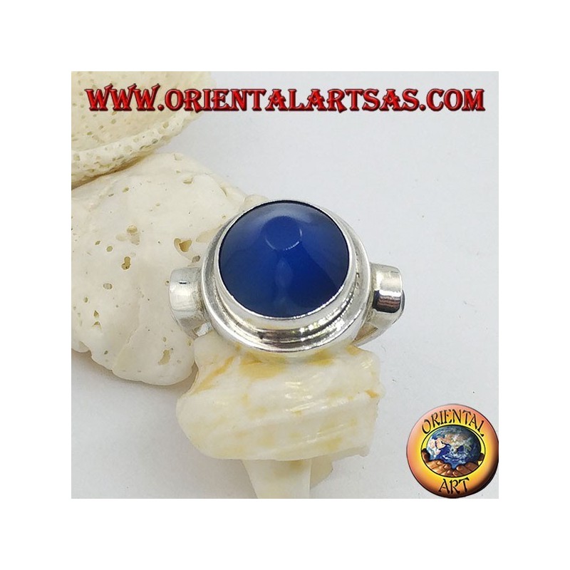 silver ring with conical blue agate