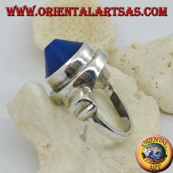 bague en argent avec agate bleue conique