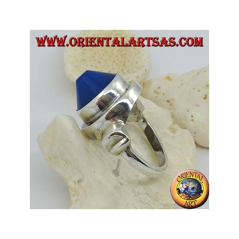silver ring with conical blue agate