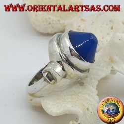 silver ring with conical blue agate