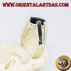 Silberring mit ovalem facettiertem Onyx-Set