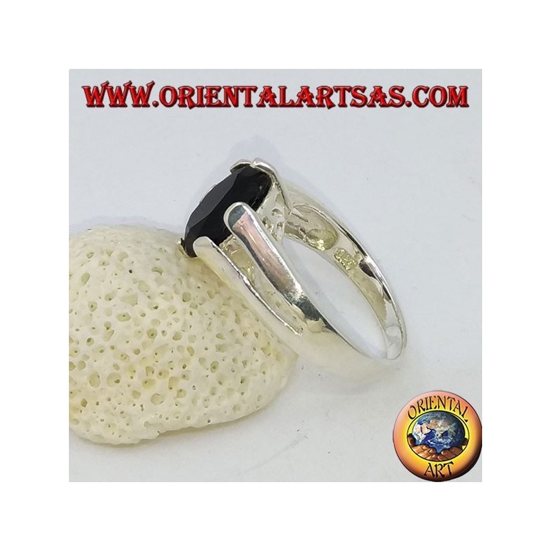 Silberring mit ovalem facettiertem Onyx-Set