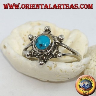 Anillo de plata en forma de timón con turquesa redonda