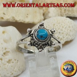 Rudder-shaped silver ring with round turquoise