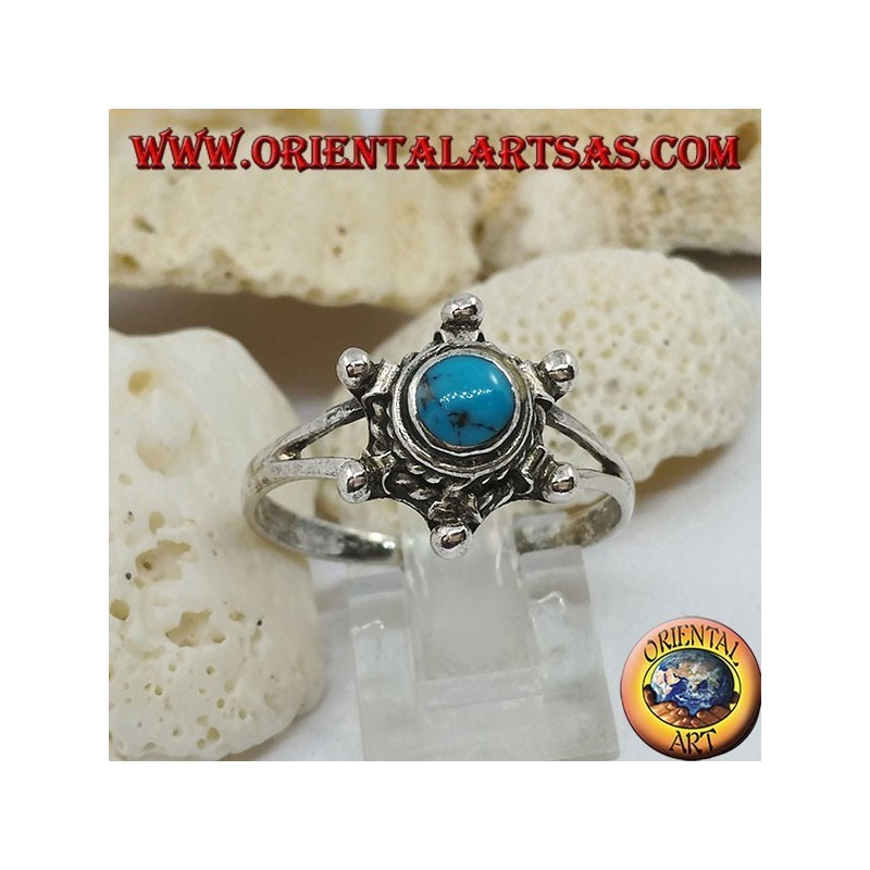 Anillo de plata en forma de timón con turquesa redonda