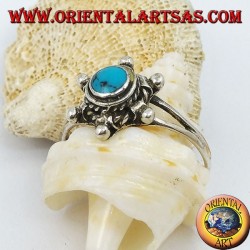 Rudder-shaped silver ring with round turquoise