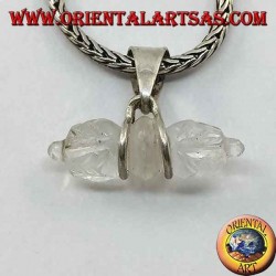 Colgante de cristal de roca Dorje con gancho plateado de 2 hilos (pequeño)