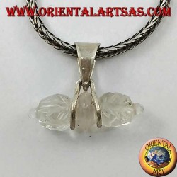 Pendentif en cristal de roche Dorje avec crochet en argent à 2 fils (petit)