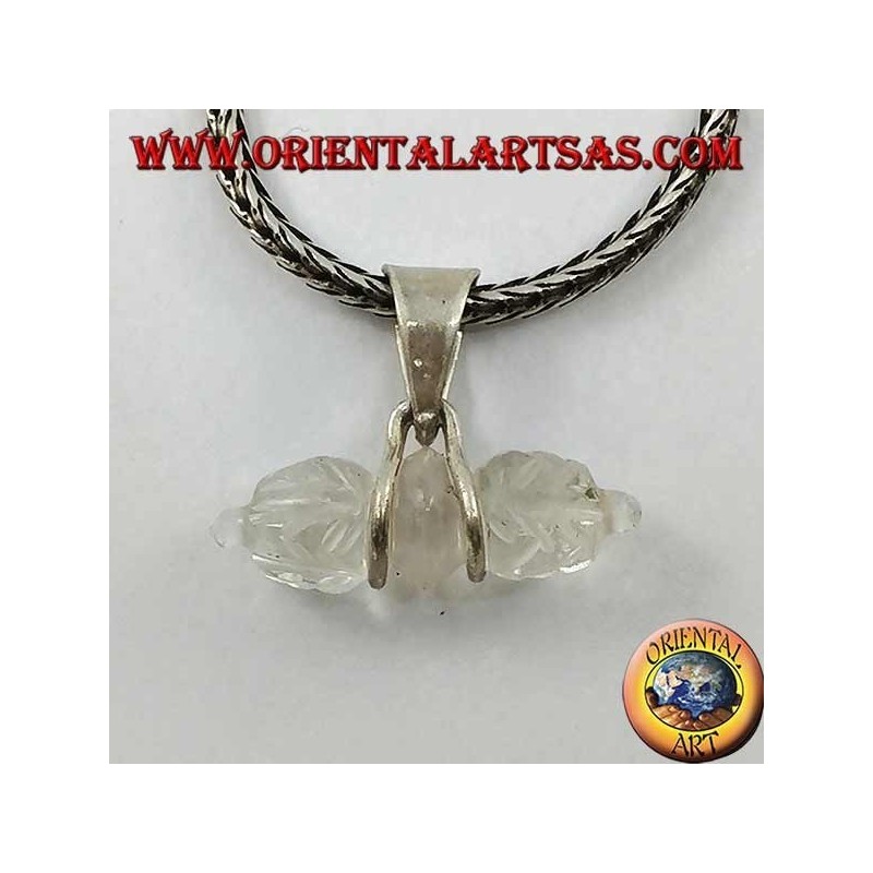 Colgante de cristal de roca Dorje con gancho plateado de 2 hilos (pequeño)