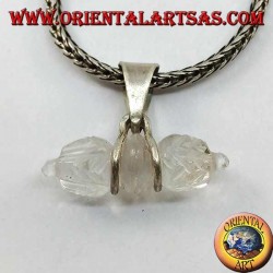 Pendentif en cristal de roche Dorje avec crochet en argent à 2 fils (petit)