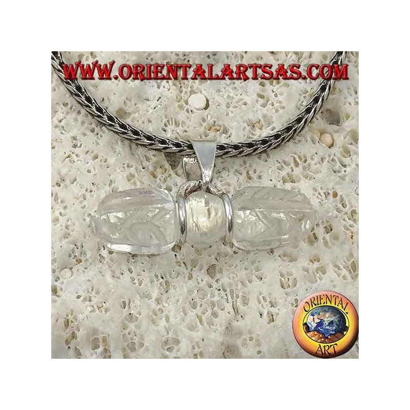 Colgante Dorje en cristal de roca con gancho plateado de 2 hilos (largo)