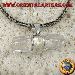 Dorje pendant in rock crystal with 2-wire silver hook (long)