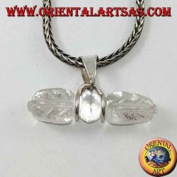 Dorje pendant in rock crystal with 2-wire silver hook (long)