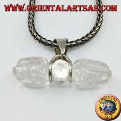 Colgante Dorje en cristal de roca con gancho plateado de 2 hilos (largo)