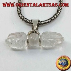 Pendentif Dorje en cristal de roche avec crochet en argent à 2 fils (long)