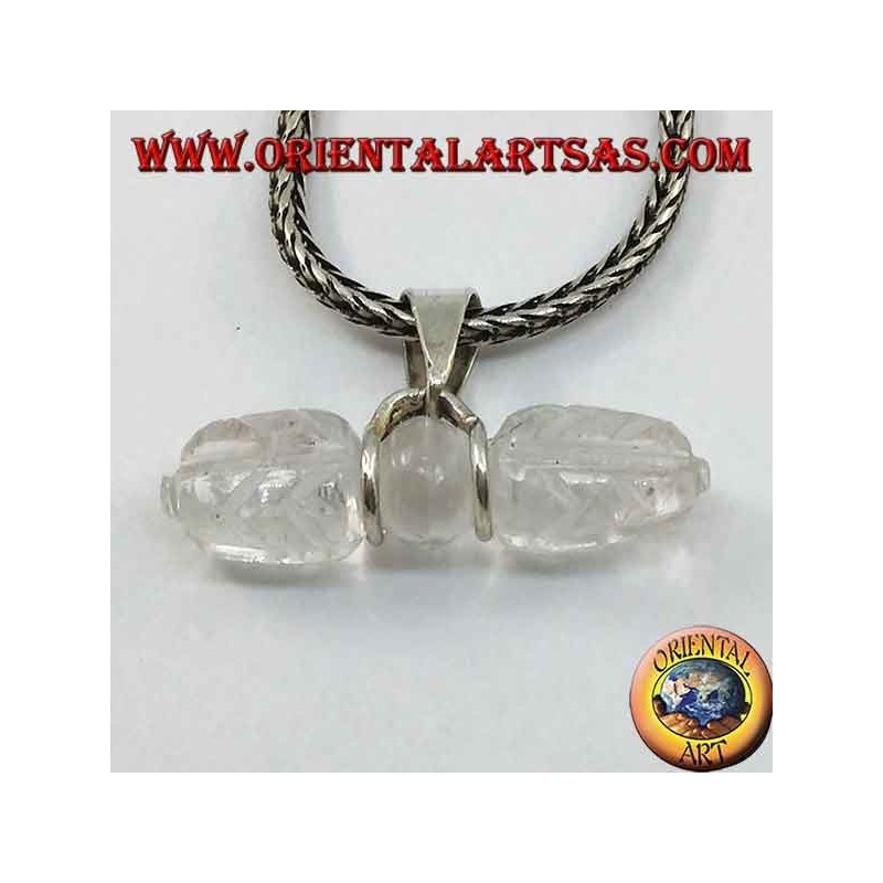 Colgante Dorje en cristal de roca con gancho plateado de 2 hilos (largo)