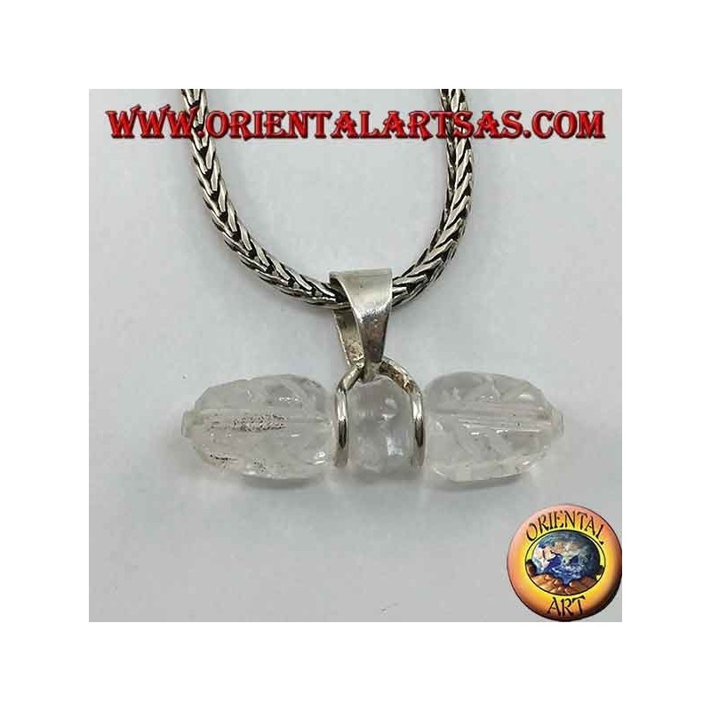 Dorje pendant in rock crystal with 2-wire silver hook (long)