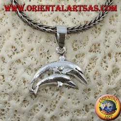 Silver pendant pair of jumping dolphins (mom and son)