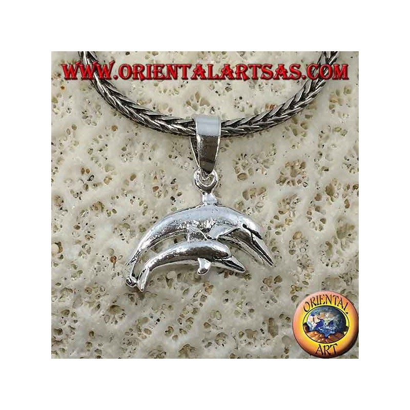 Pendentif en argent paire de dauphins sauteurs (maman et fils)