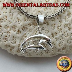 Silver pendant pair of jumping dolphins (mom and son)