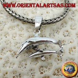 Silver pendant pair of jumping dolphins (mom and son)