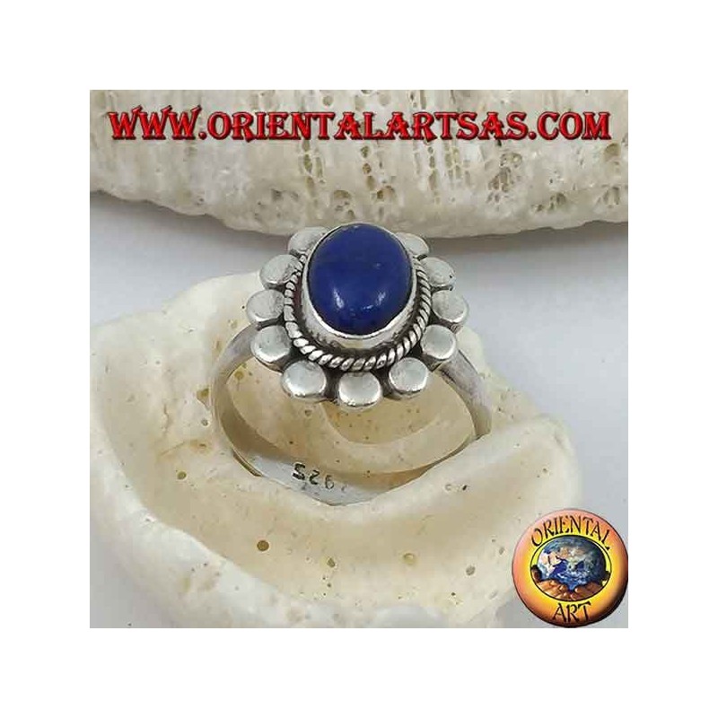 Gänseblümchen-Silberring mit ovalem Cabochon Lapislazuli und Blütenblattscheiben