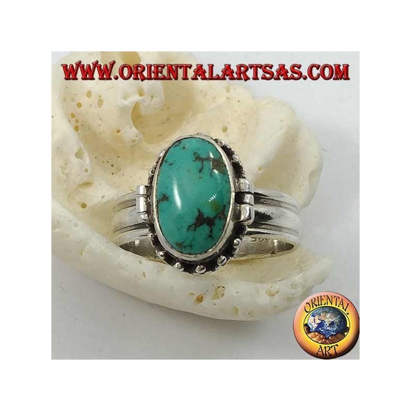 Caja de anillo de plata con turquesa oval natural (portador de veneno) (18)