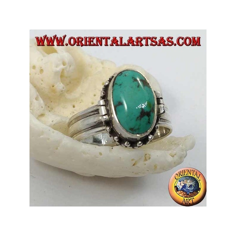 Bague en argent avec turquoise naturelle ovale (porte-poison) (18)