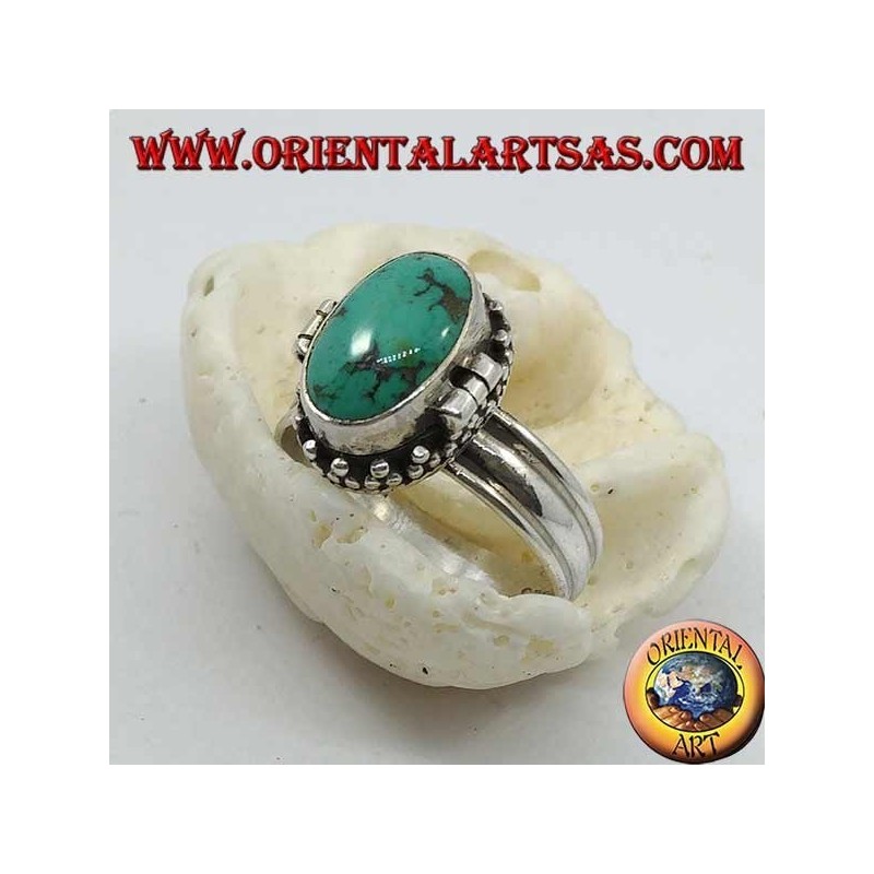 Caja de anillo de plata con turquesa oval natural (portador de veneno) (18)
