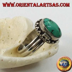 Box silver ring with natural oval turquoise (poison holder) (18)
