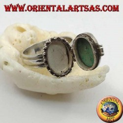 Caja de anillo de plata con turquesa oval natural (portador de veneno) (18)