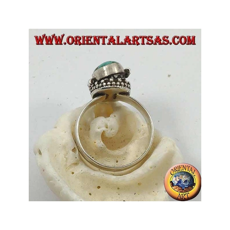 Bague en argent avec turquoise naturelle ovale (porte-poison) (18)