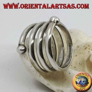Silver band ring, three-turn spring with final ball