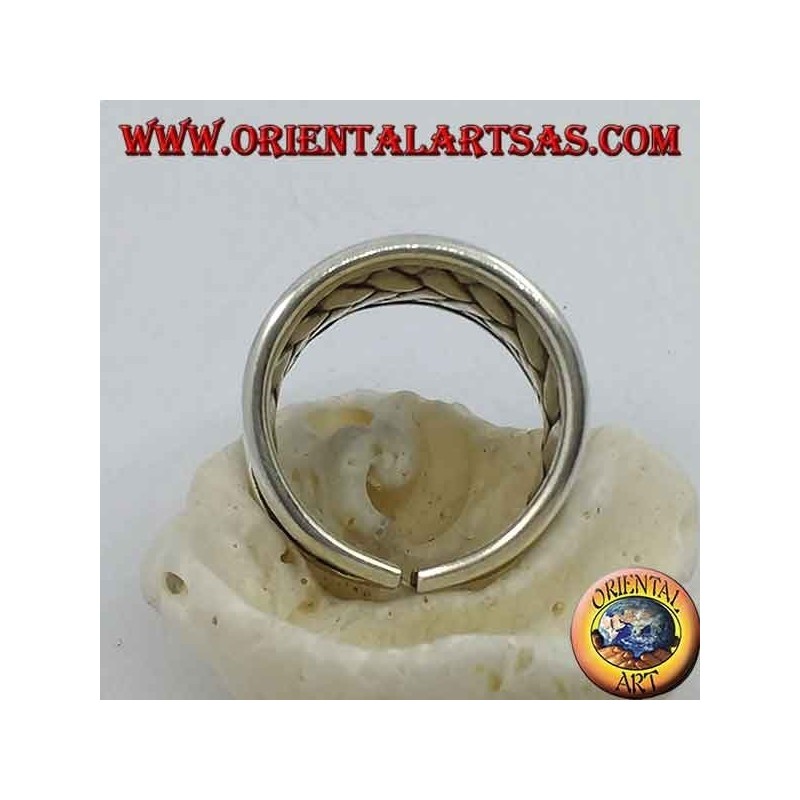 Anillo cóncavo de plata de banda ancha con decoración de celosía trenzada, Karen